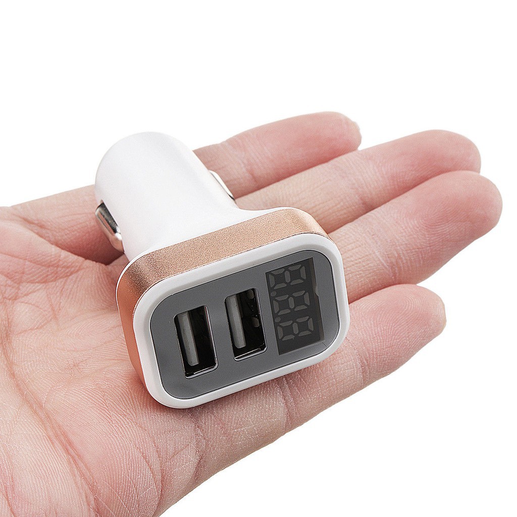 Tẩu sạc mini 2 cổng USB, sạc nhanh 2.4A, Có hiển thị điện áp ô tô hàng xịn