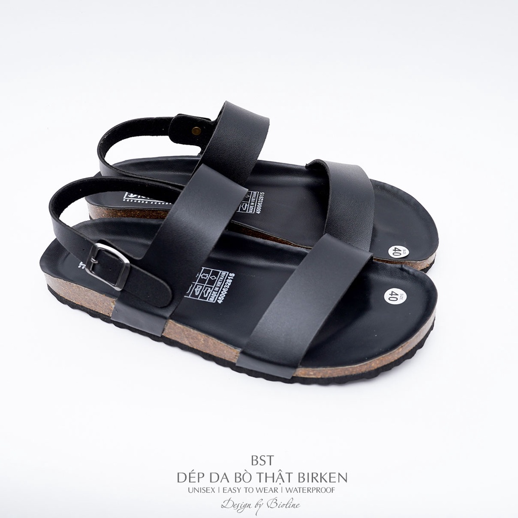 DK15-LÓT CHỐNG NƯỚC-Giày sandal đế trấu Birken da bò thật nam nữ, dép xăng đan công sở, dép đế trấu Bioline D15