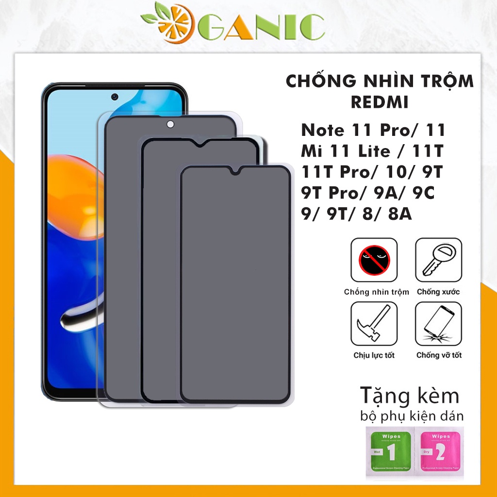 Kính cường lực chống nhìn trộm Mi 9T Pro 11T Pro Mi 11Lite Note 11 Pro Redmi 10 9 9A 9C 9T 8 8A [CNT]