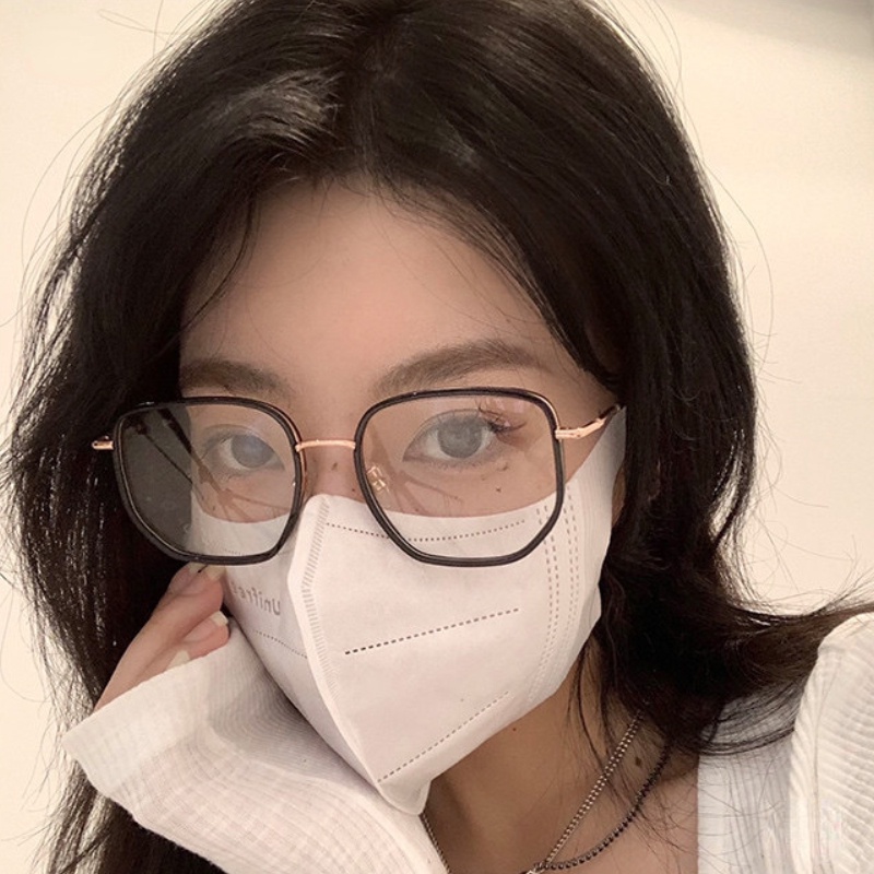 Kính Mát TR90 Gọng Kim Loại Tròng Vuông Bất Đối Xứng Thời Trang Hàn Quốc Cho Nữ