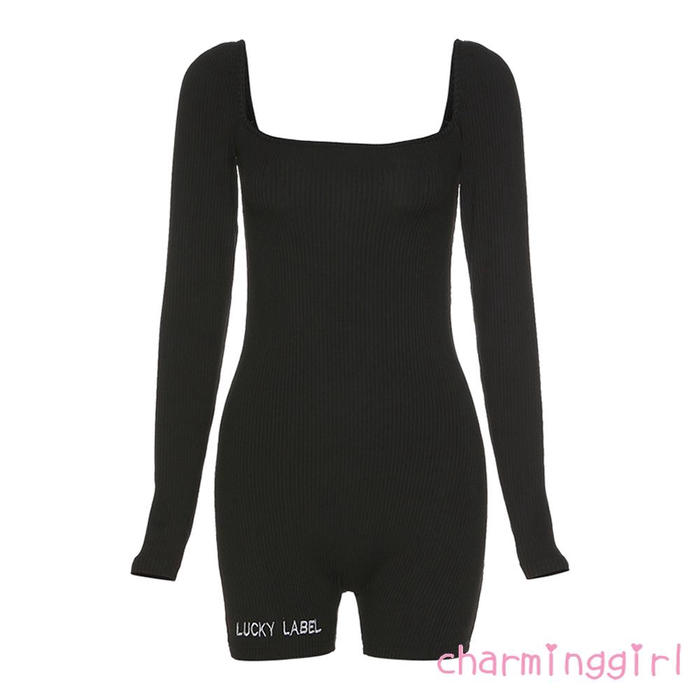 Jumpsuit Tay Dài Cổ Vuông Thiết Kế Hở Lưng Quyến Rũ Cho Nữ