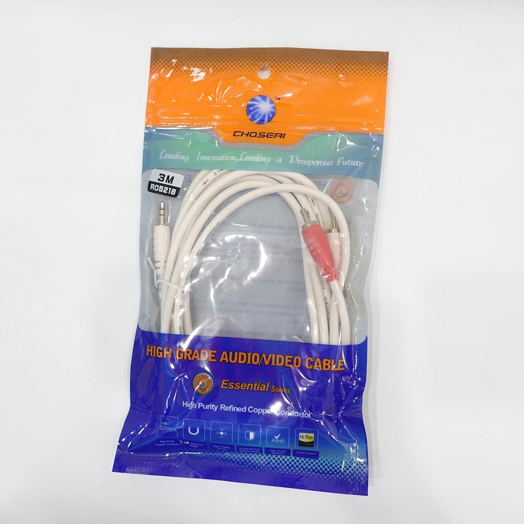 Dây loa 1 ra 2 CHOSEAL dài 1,8m 3m 5m, Dây loa 1 đầu 3,5mm ra 2 đầu AV kết nối thiết bị âm thanh chuẩn xịn