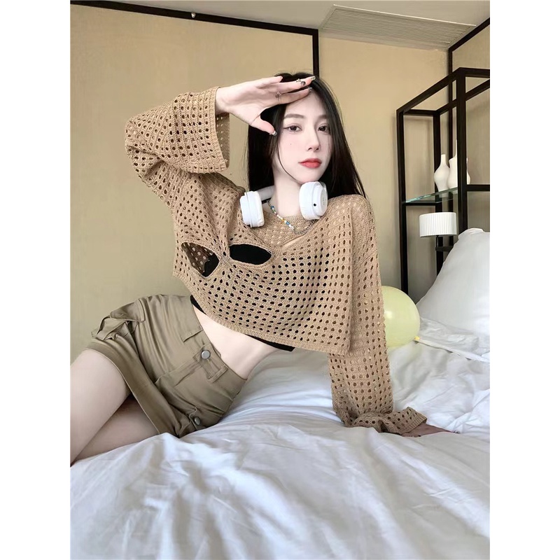 Áo Dệt Kim Tay Dài Dáng Rộng Thời Trang Hàn Quốc Quyến Rũ Cho Nữ