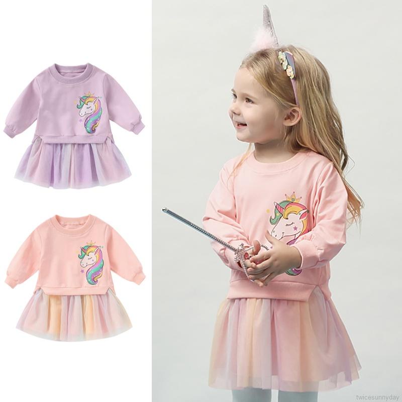 Đầm Công Chúa Tay Dài Phối Lưới Chất Liệu Cotton Thời Trang Mùa Thu Cho Bé Gái 1-6 Tuổi