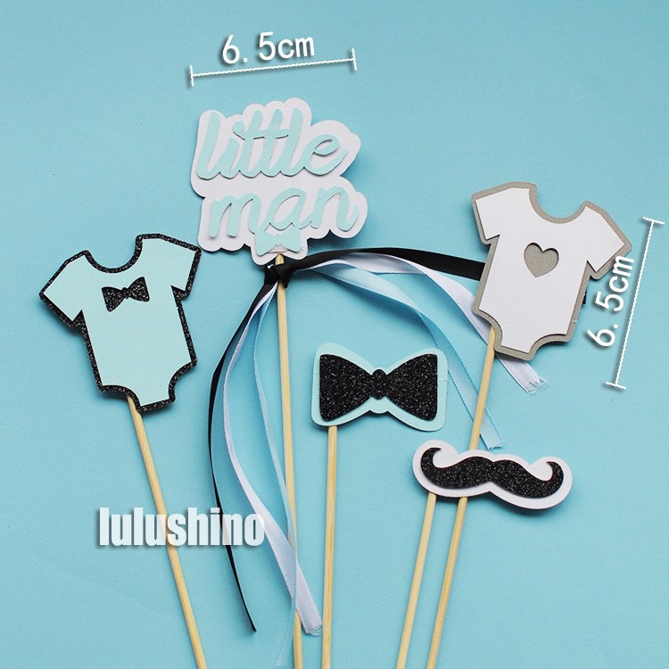 Phụ kiện trang trí bánh sinh nhật_Set que cắm little man quần áo xanh