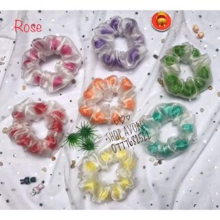 Dây cột tóc Scrunchies voal trắng: bộ sưu tập hoa hồng