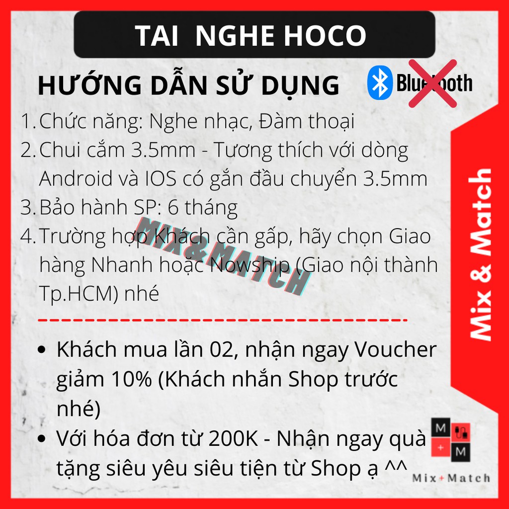 Tai nghe nhét tai Hoco M39 Super Bass chui cắm jack 3.5mm