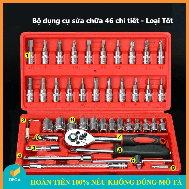 Bộ dụng cụ mở bu lông ốc vít, sửa chữa ô tô xe máy đa năng 46 chi tiết