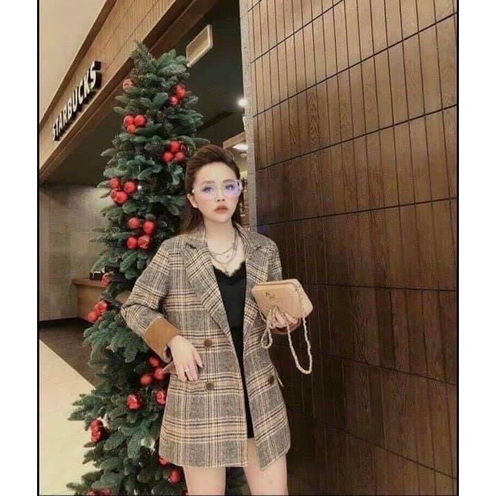 Áo dạ kẻ nâu vắn tay hottren 2022, hàng quảng châu cao cấp với thiết kế sang trọng, lịch sự