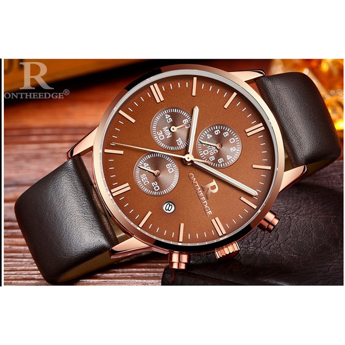 Đồng hồ nam dây da 6 kim Ontheedge 018 fullbox