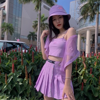 Chân váy xếp ly phối hologram Natthy Style tím