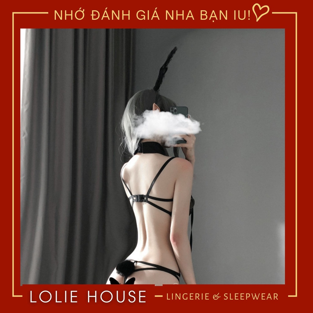 Bộ đồ lót ren cosplay thỏ sexy có choker cổ, set đồ lót ren sexy cosplay thỏ LOLIE HOUSE - CP54
