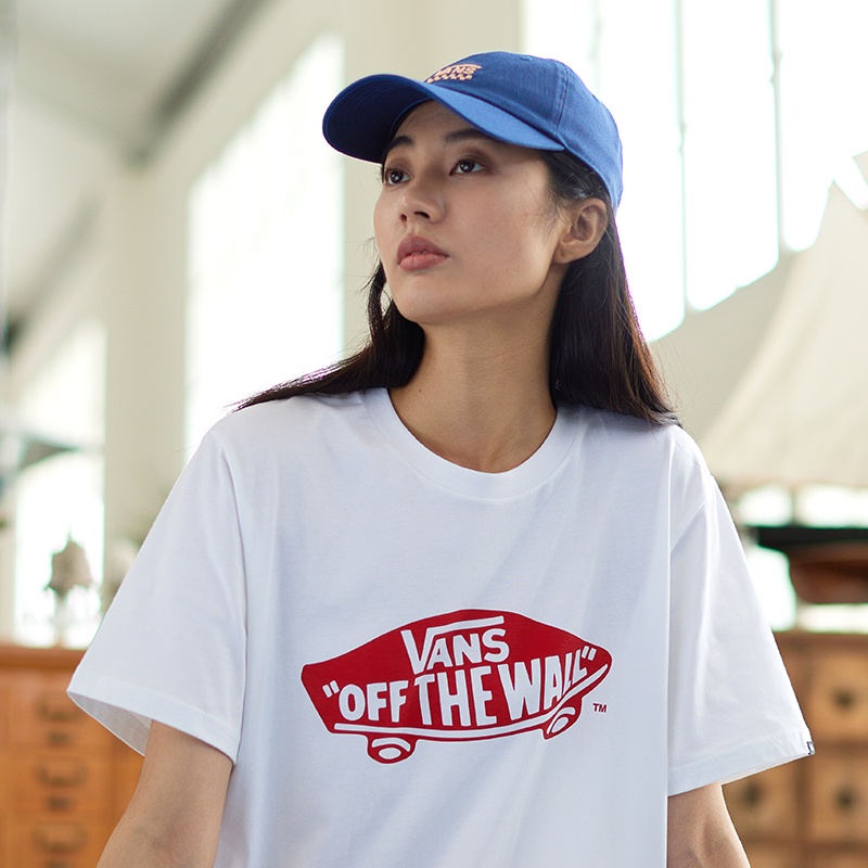 Áo Thun Ngắn Tay In Logo Vans Phối Màu Đỏ Đen Cá Tính Cho Cặp Đôi