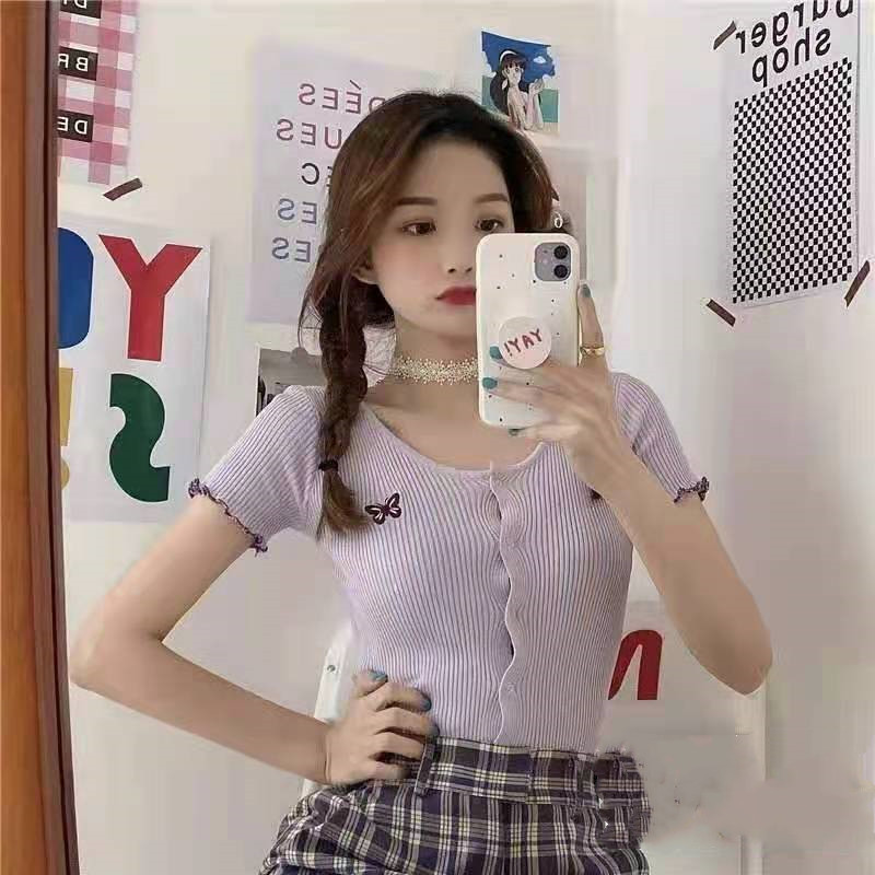 SUXI Áo Thun Nữ Ngắn Tay Cổ Tròn Thời Trang Hàn