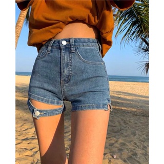 Quần short jean nữ cạp cao vải bò mềm thiết kế phong cách mới 2021