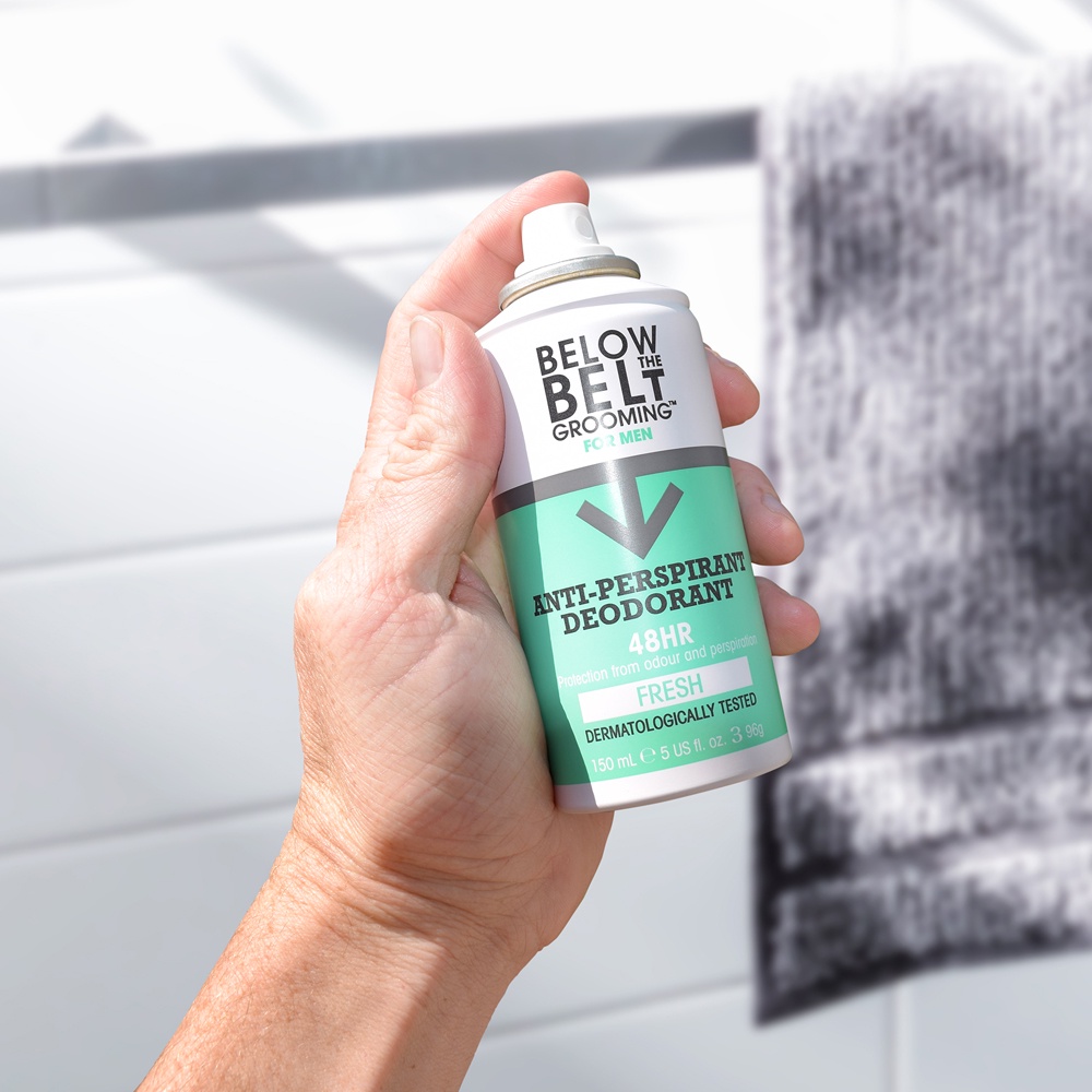 Xịt ngăn mùi cho nam Below The Belt Grooming Anti-Perspirant Deodorant 150ml – 48 giờ khô thoáng kháng khuẩn