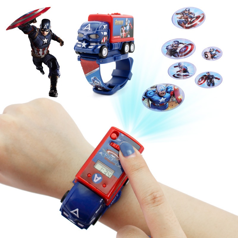 Đồng Hồ Điện Tử Hình Xe Hơi Hoạt Hình 3d Avengers Captain America Ironman Hulk Spiderman