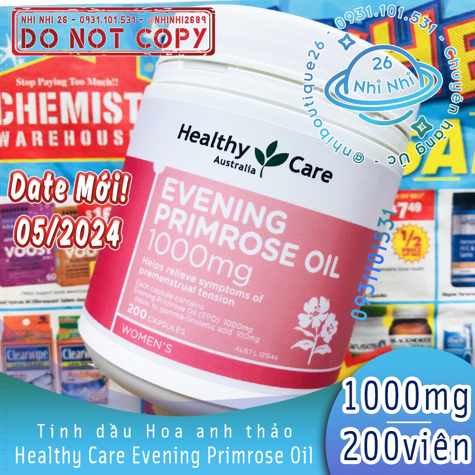 🔔HSD 05/2024🔔 Tinh dầu Hoa anh thảo Healthy Care Evening Primrose Oil 200 viên 🌼
