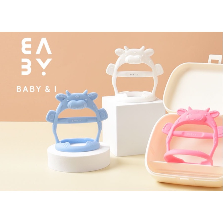 Gặm nướu sillicone hình chú bò Hãng Baby&I Hàn Quốc kèm hộp đựng vệ sinh