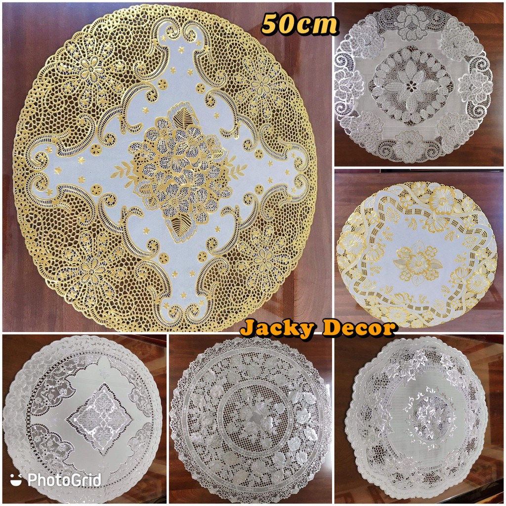 Khăn trải bàn tròn 50cm PVC Ren Hoa Dập Nổi 3D - HÀNG LOẠI 1