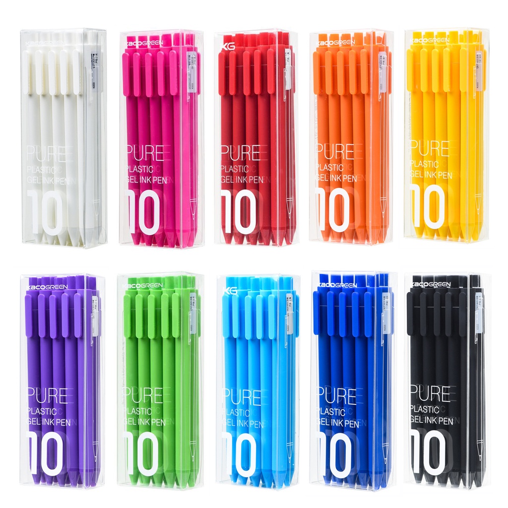 [Hỏa Tốc HCM] Bộ 10 Bút Gel Mực Đen KACO PURE - Ngòi 0.5mm