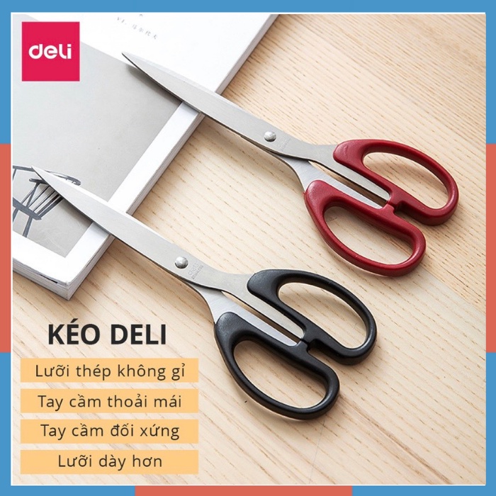 Kéo văn phòng  Deli 175mm, 210mm, Đen/Đỏ - 1 chiếc - 6009, 6010