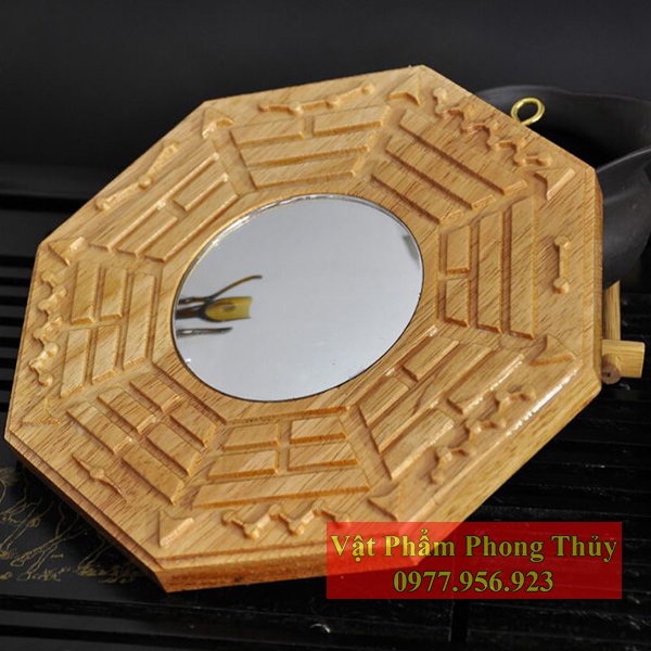 Gương Tiên Thiên Bát Quái Gỗ Đào Cầu Lồi Trừ Tà