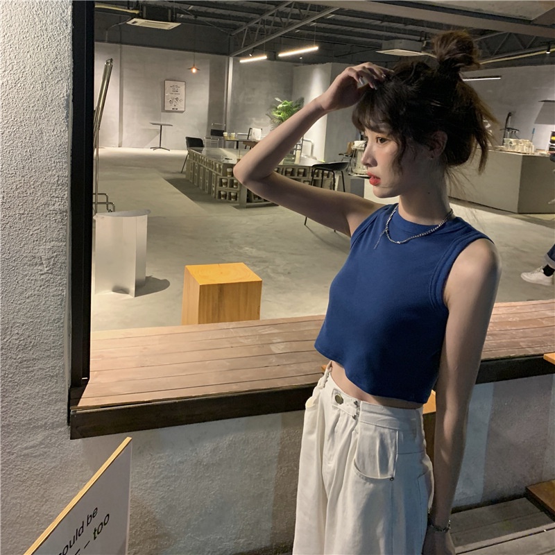 Kumikumi HUANG YOYO Áo Hai Dây Mỏng Cổ Tròn Nhỏ Thời Trang Hàn Quốc Cho Nữ