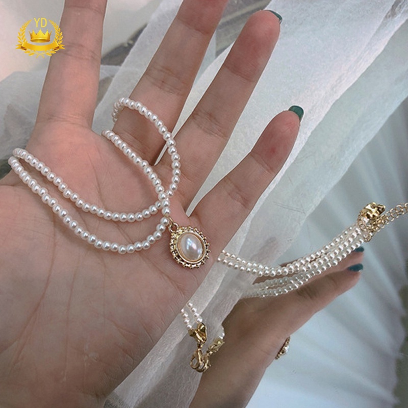 Vòng cổ Hai Lớp Đính Ngọc Trai Phong Cách Hoàng Gia Cho Nữ