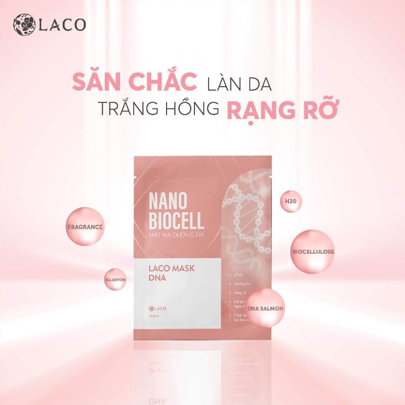 Mặt nạ sinh học dừa tươi Nano Biocell Laco Mask DNA - giúp da căng bóng, mờ nám, mờ tàn nhang