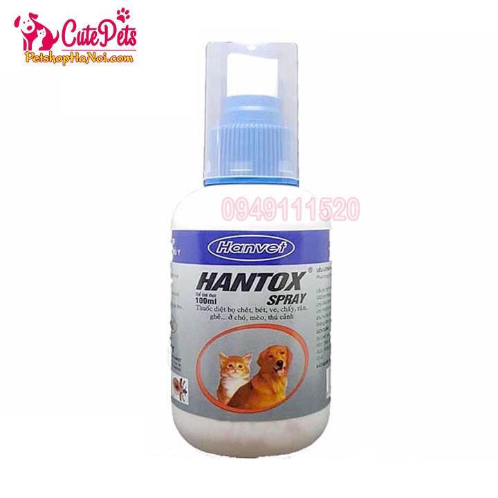 HANTOX SPRAY 100ml Diệt bọ chét,bét,ve,chấy,rận,ghẻ ở chó - CutePets