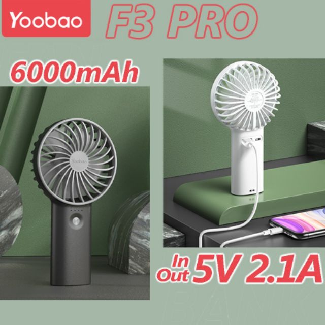 Quạt cầm tay Yoobao F3 pro 6000mAh, Sạc dự phòng Yoobao, quạt liên tục 32 tiếng