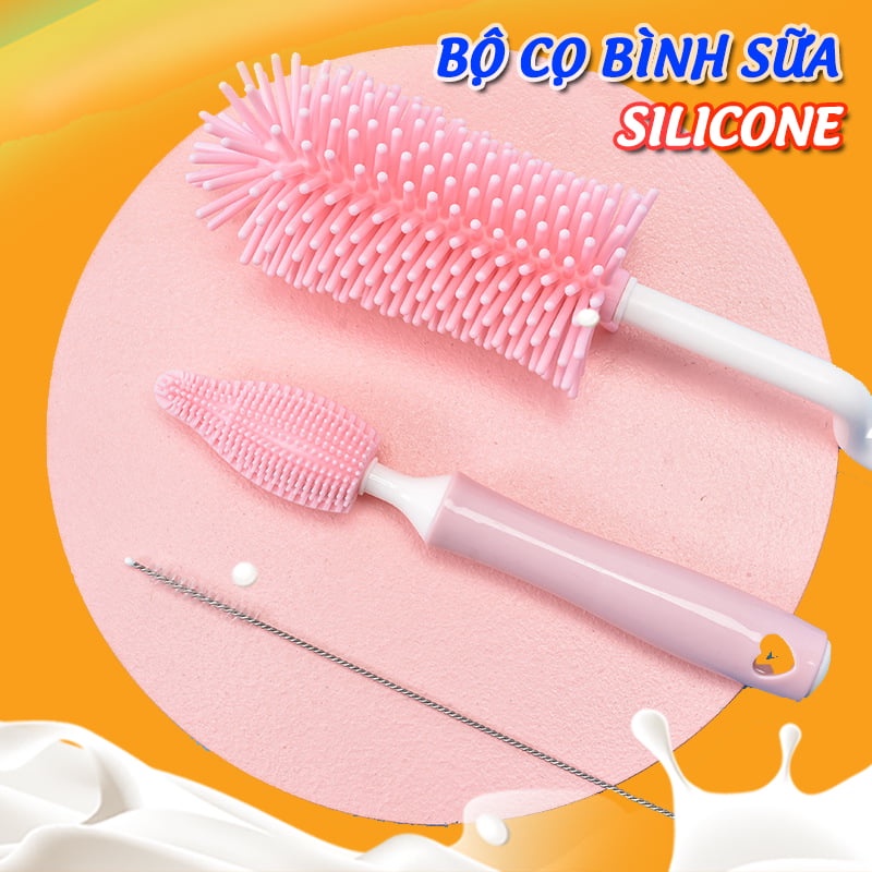 Bộ Cọ Rửa Bình Sữa Núm Ti Silicon Cao Cấp 3 Chi Tiết