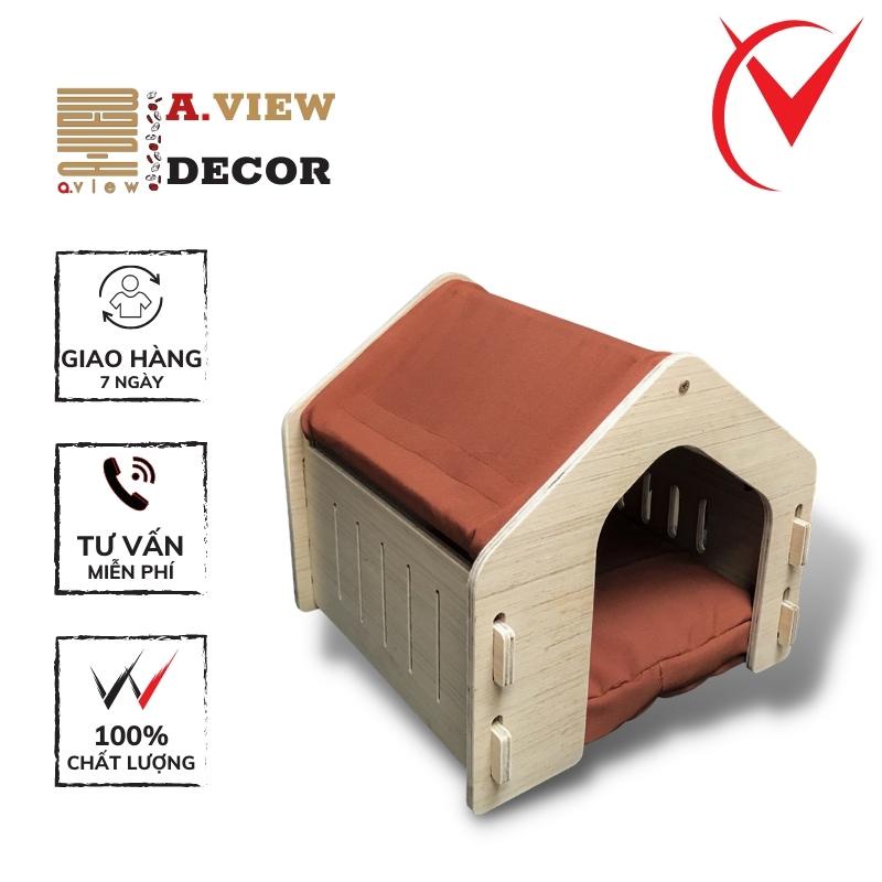 Nhà Cho Chó Mèo Gỗ Cao Cấp Có Đệm Nằm Êm Ái Aviewdecor