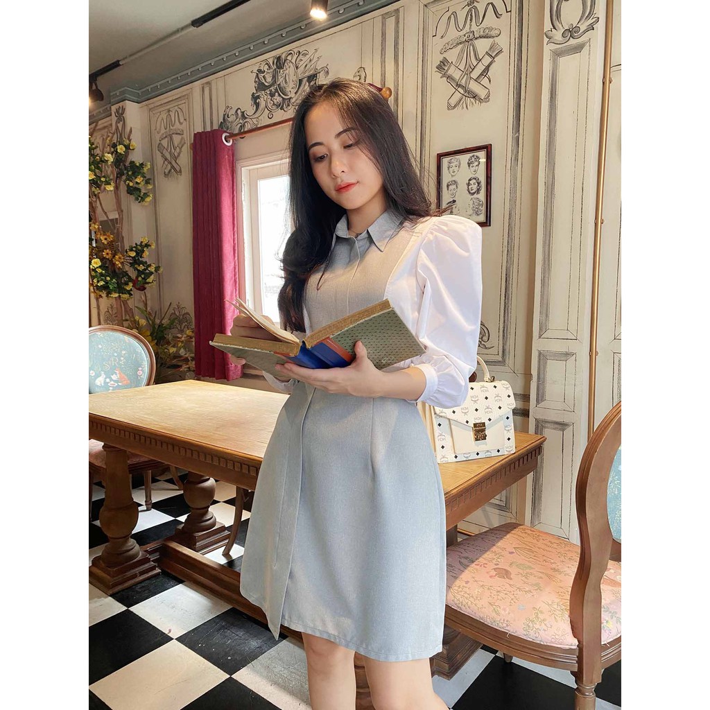 Đầm công sở nữ xinh thiết kế dễ thương cổ sơ mi nữ tính thanh lịch dáng chữ a | BigBuy360 - bigbuy360.vn