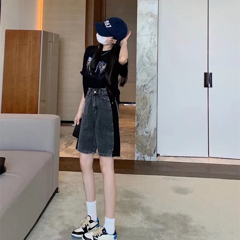 Quần Short Denim Lưng Cao Ống Rộng Phong Cách Hàn Quốc Thời Trang Mùa Hè Hàng Mới Dành Cho Bạn Nữ
