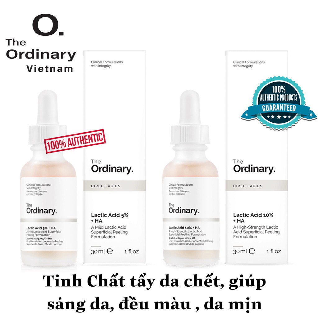 Tinh Chất tẩy da chết, giúp sáng da, đều màu , da mịn - The Ordinary Lactic Acid 10% + HA  - Lactic Acid 5% + HA