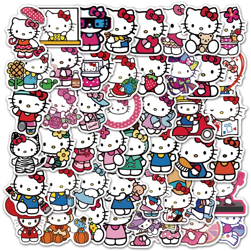 SANRIO Set 200/100/50 Nhãn Dán Hình Mèo Hello Kitty Kuromi My Melody Đáng Yêu Trang Trí Laptop