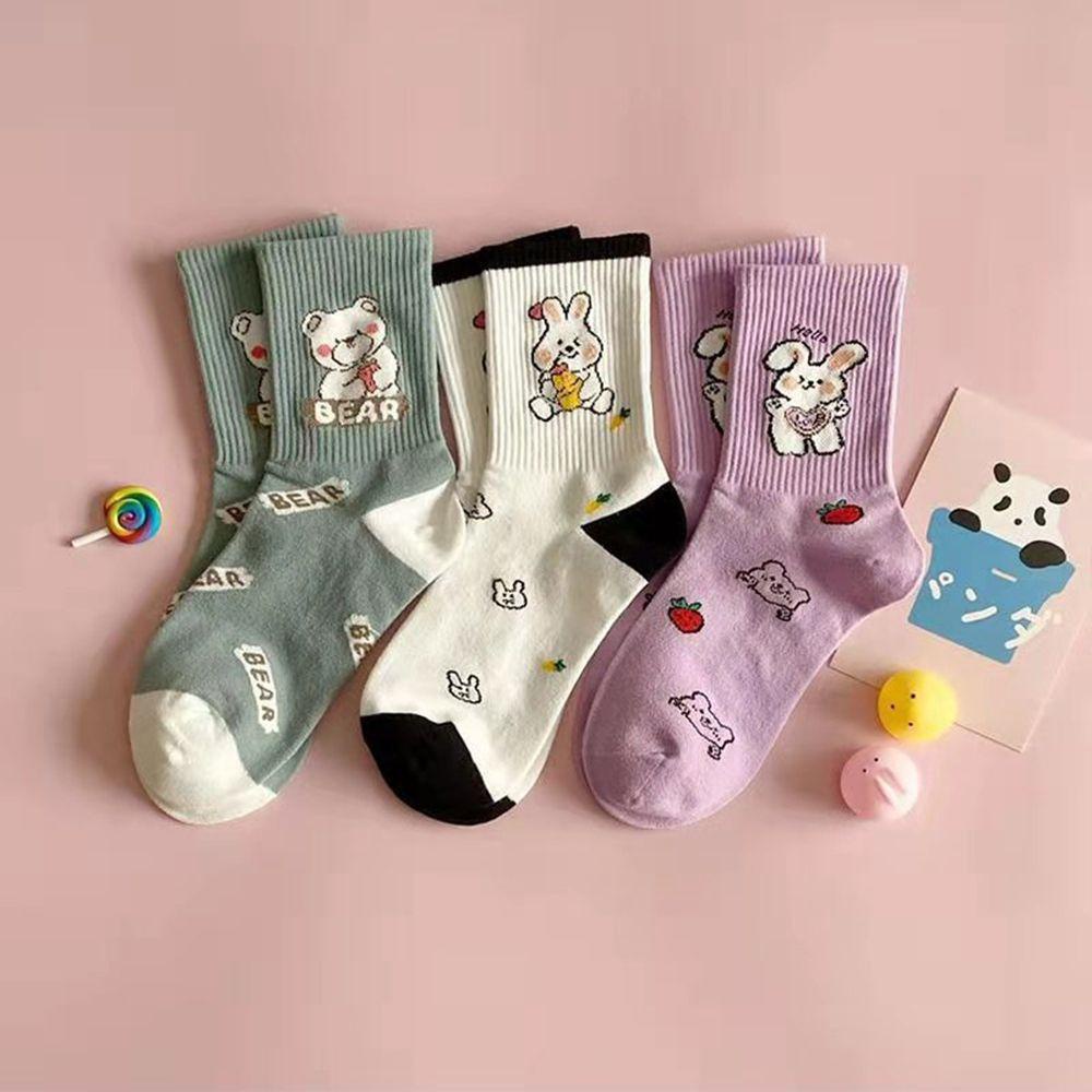 Vớ Cotton Cổ Trung In Họa Tiết Thỏ Dễ Thương Đơn Giản WMES15H Cho Nữ