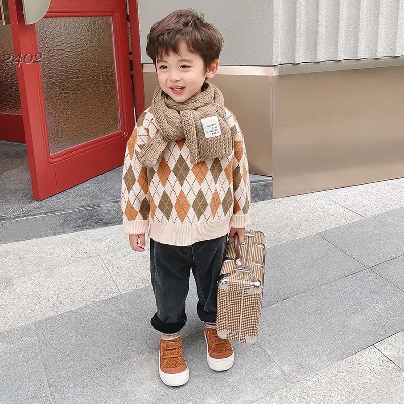 Áo len trẻ em lót lông dày ấm, áo len xuất Hàn hoạ tiết cho bé trai bé gái mùa đông, áo ấm lót nỉ Hàn Quốc