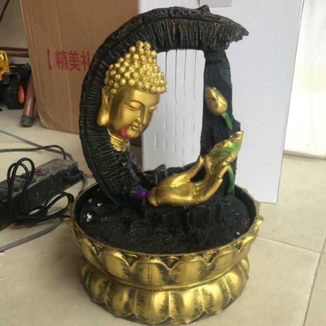 Thác nước phong thuỷ Phật thưởng sen cao 28cm Phật sen rèm