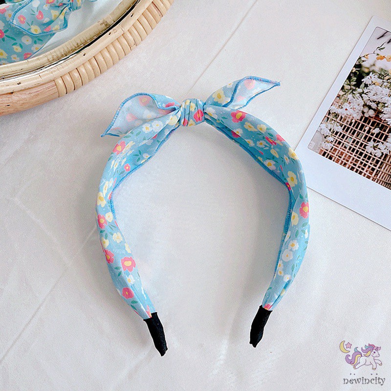 Băng Đô Cài Tóc Đính Nơ In Hoa Phong Cách Hàn Quốc Cho Bé Gái