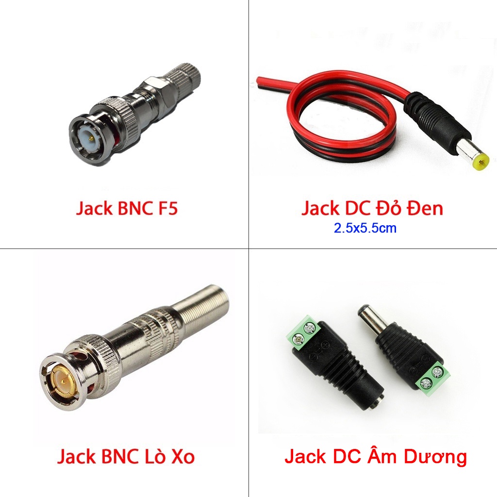 {Combo 10c} Jack BNC Lò Xo, BNC F5, DC vặn vít Âm Dương, DC đỏ đen dùng nối tín hiệu Camera, cấp nguồn cho camera, TV...