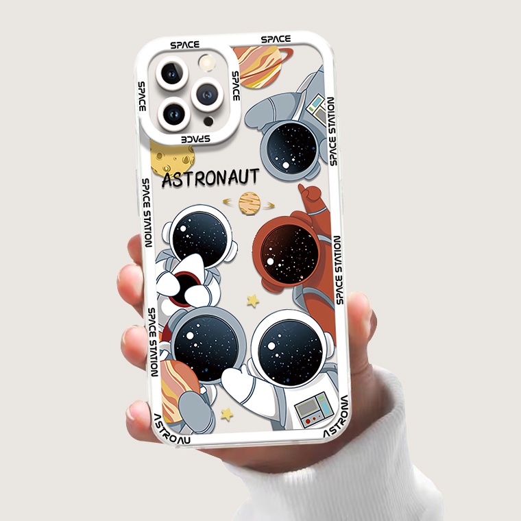 Ốp Điện Thoại Silicon TPU Mềm Trong Suốt Chống Sốc In Hình Phi Hành Gia Dễ Thương Cho IPhone 13 12 11 Pro X XR XS Max 6 6S 7 8 Plus
