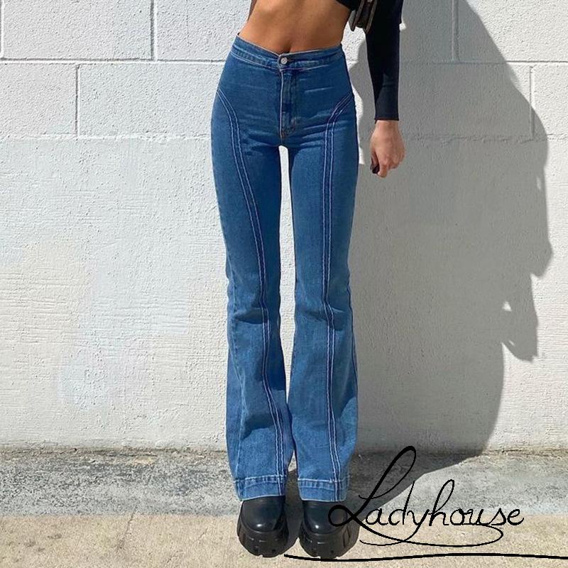 Quần jeans dài lưng vừa phối nút khóa kéo thời trang cho nữ