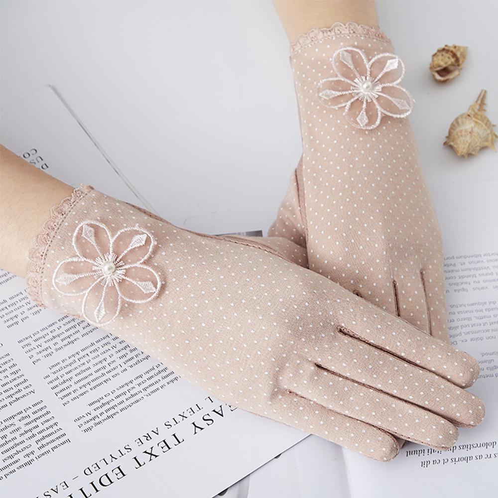Găng Tay Lái Xe Vải Cotton Phối Ren Co Giãn Chống Tia UV WMES15H