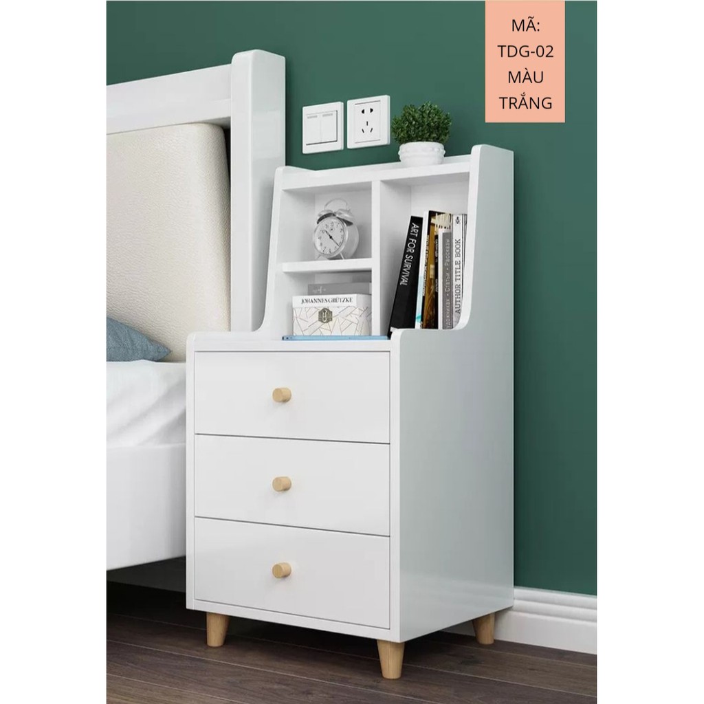 Táp đầu giường decor phòng ngủ có tủ ngăn kéo đựng đồ tiết kiệm diện tích &giá sách siêu xinh phong cách Bắc Âu