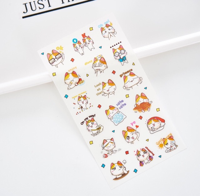 Sticker Set 6 Tấm Mèo Dễ Thương Mèo May Mắn