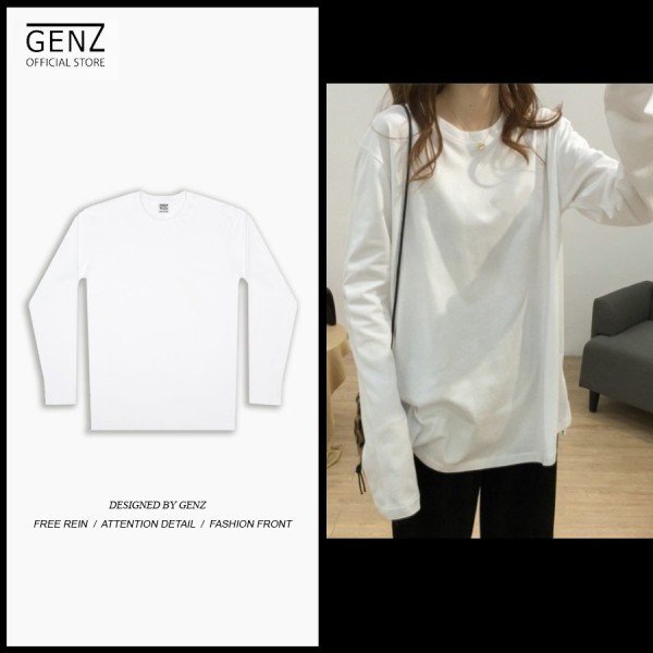 Áo thun trơn dài tay GENZ Premium Cotton phông Unisex form rộng oversize màu đen | BigBuy360 - bigbuy360.vn