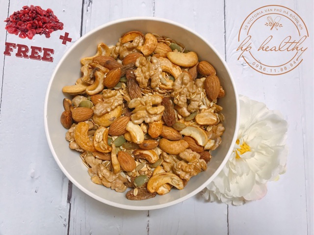 250gram granola nhà làm siêu nhiều hạt